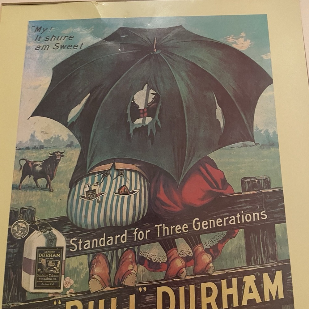 Vintage Bull Durham Smoking Tobacco 18.75"x16.75"Poster Sign Black Americana - Picture 5 of 8